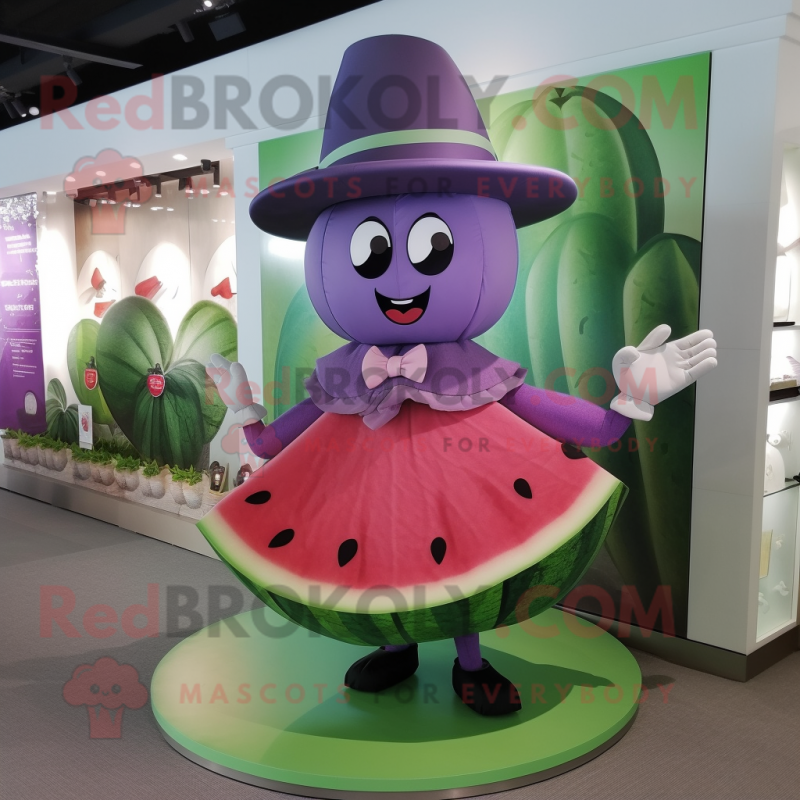 Lavender Watermelon mascot costume character dressed with a Bikini and Caps