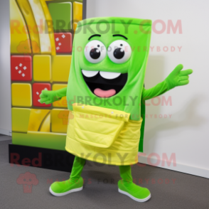 Lime Green Lasagna mascot costume character dressed with a Romper and Pocket squares