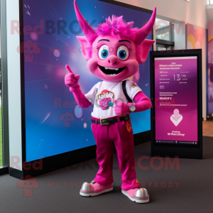 Magenta Tooth Fairy mascot costume character dressed with a Oxford Shirt and Digital watches