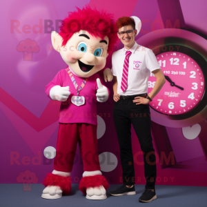 Magenta Tooth Fairy mascot costume character dressed with a Oxford Shirt and Digital watches