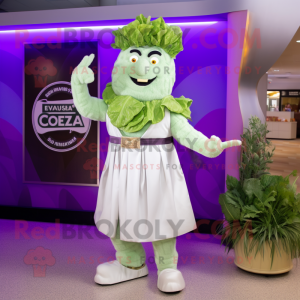 Lavender Caesar Salad mascot costume character dressed with a Coat and Anklets