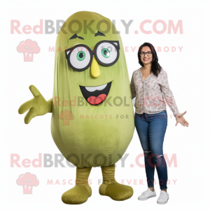 Olive Lasagna mascot costume character dressed with a Mom Jeans and Eyeglasses