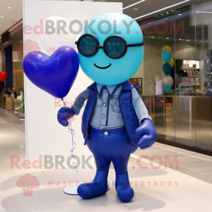 Blue Heart Shaped Balloons mascot costume character dressed with a Cardigan and Sunglasses