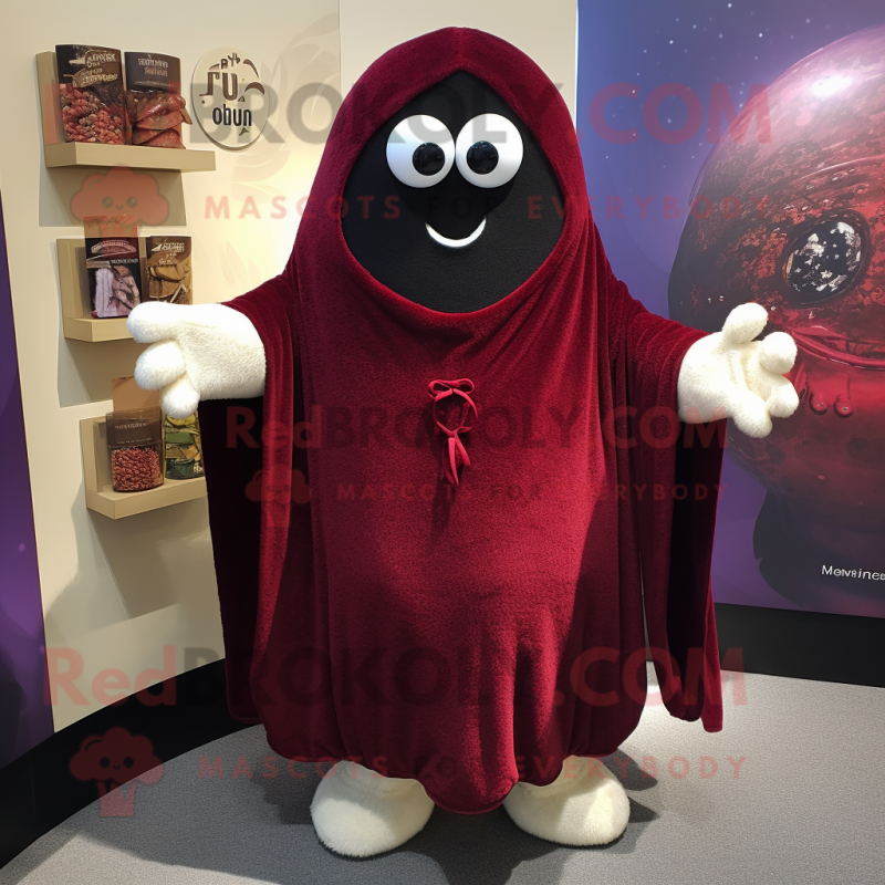 Maroon Raspberry mascot costume character dressed with a Henley Shirt and Shawls