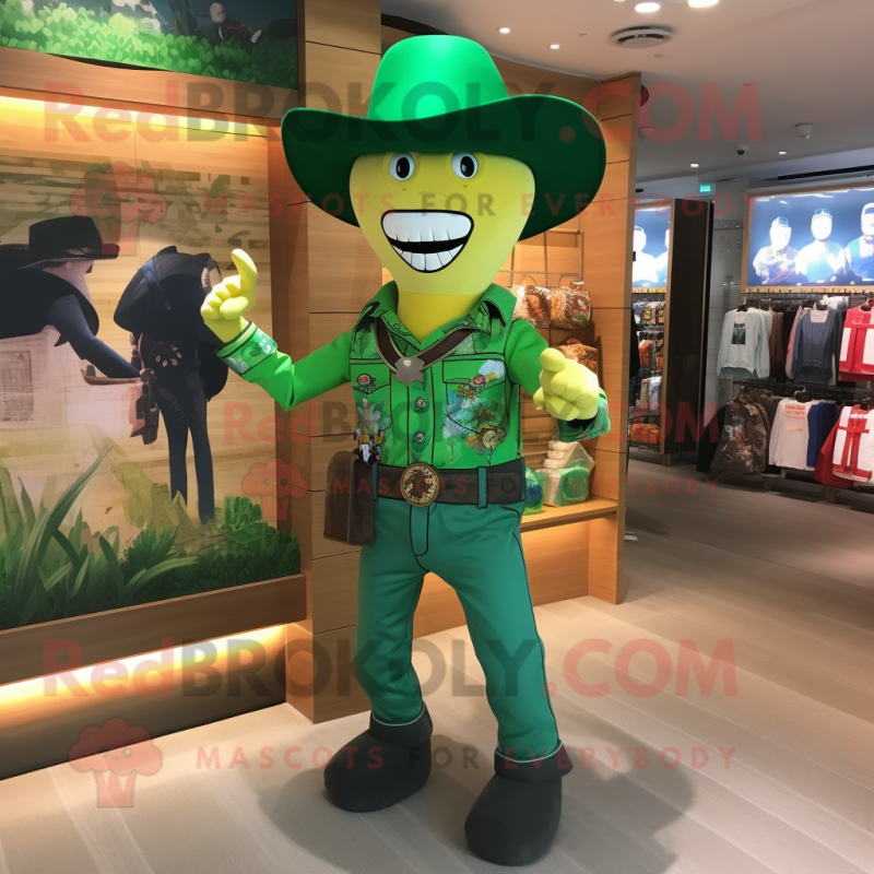 Forest Green Cowboy mascot costume character dressed with a Swimwear and Keychains