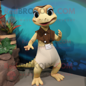 Tan Geckos mascot costume character dressed with a A-Line Skirt and Bracelets