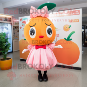 Peach Dim Sum mascot costume character dressed with a A-Line Skirt and Ties