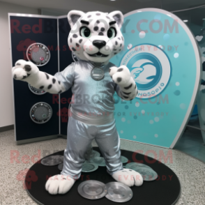 Silver Tiger mascot costume character dressed with a Bodysuit and Bracelets  - Mascot Costumes -  Sizes L (175-180CM)