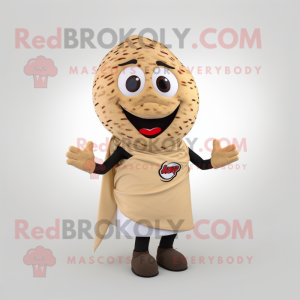 Beige Falafel mascot costume character dressed with a Vest and Rings