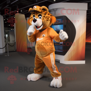 Orange Saber-Toothed Tiger mascot costume character dressed with a Joggers and Caps