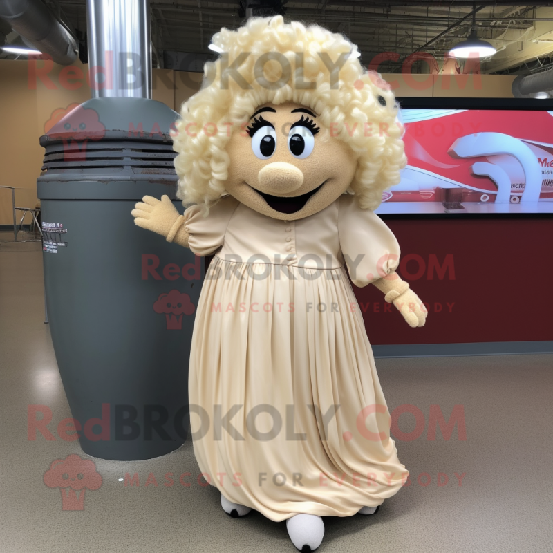 Cream Baseball Glove mascot costume character dressed with a Maxi Skirt and Hair clips