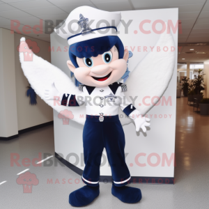 Navy Tooth Fairy mascot costume character dressed with a Jacket and Shoe clips