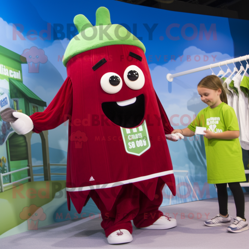 Maroon Celery mascot costume character dressed with a Swimwear and Keychains