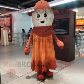 Rust Ghost mascot costume character dressed with a Sheath Dress and Hats