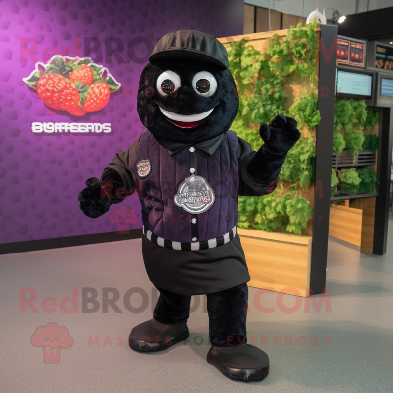 Black Raspberry mascot costume character dressed with a Long Sleeve Tee and Belts