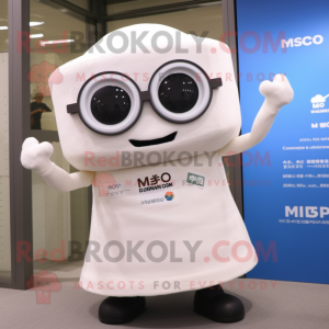 White Miso Soup mascot costume character dressed with a Cover-up and Eyeglasses