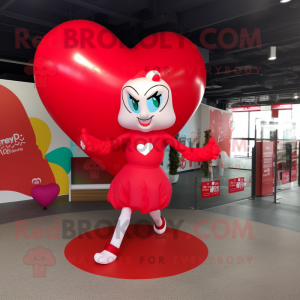 Red Heart Shaped Balloons mascot costume character dressed with a Bikini and Belts