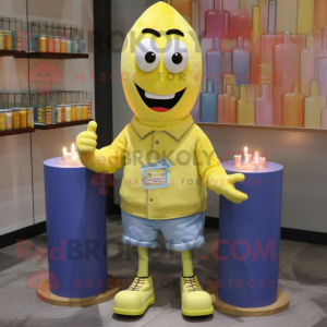 Yellow Scented Candle mascot costume character dressed with a Chambray Shirt and Shoe laces