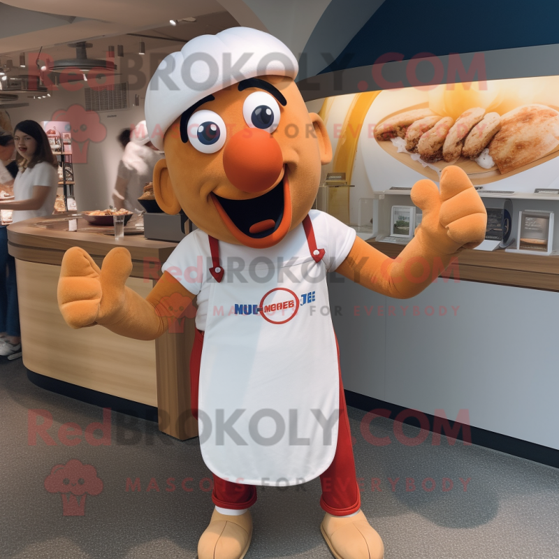 White Currywurst mascot costume character dressed with a Denim Shorts and Headbands
