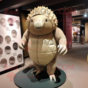 Beige Glyptodon mascot costume character dressed with a Leggings and Clutch bags