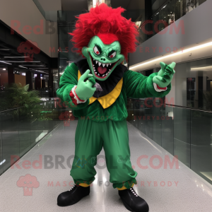 Forest Green Evil Clown mascot costume character dressed with a Flare Jeans and Backpacks