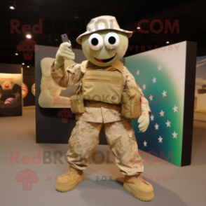 Beige American Soldier mascot costume character dressed with a Cargo Pants and Coin purses