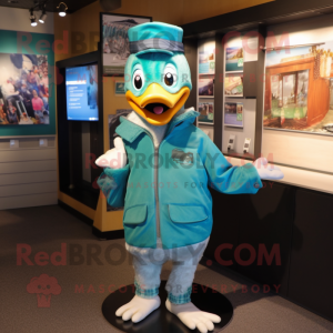 Teal Duck maskot kostym...