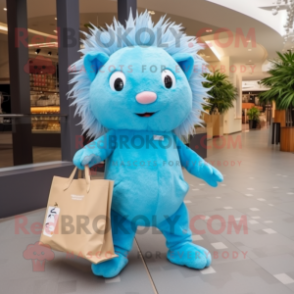 Sky Blue Porcupine mascot costume character dressed with a Playsuit and Tote bags