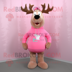 Pink Elk mascot costume character dressed with a Long Sleeve Tee and Keychains