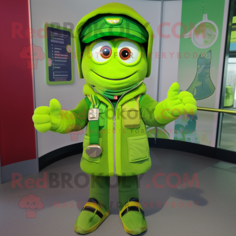 Lime Green But mascot costume character dressed with a Bomber Jacket and Scarf clips