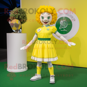 Lemon Yellow Irish Dancer mascot costume character dressed with a Polo Tee and Keychains