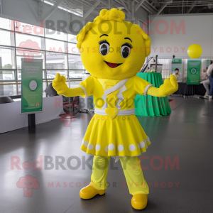 Lemon Yellow Irish Dancer mascot costume character dressed with a Polo Tee and Keychains