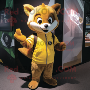 Yellow Marten mascot costume character dressed with a Sweatshirt and Rings