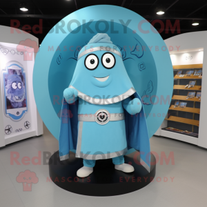 Sky Blue Celtic Shield mascot costume character dressed with a Henley Shirt and Shawls
