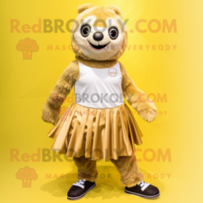 Gold Sloth mascot costume character dressed with a Skirt and Shoe laces