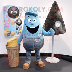 Black Ice Cream Cone mascot costume character dressed with a Denim Shirt and Coin purses