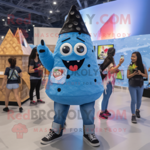 Black Ice Cream Cone mascot costume character dressed with a Denim Shirt and Coin purses