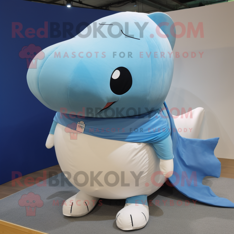 Beige Blue Whale mascot costume character dressed with a Jeans and Wraps