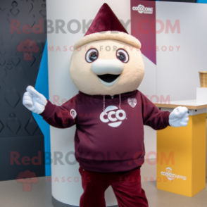 Maroon Ice Cream Cone mascot costume character dressed with a Bomber Jacket and Beanies