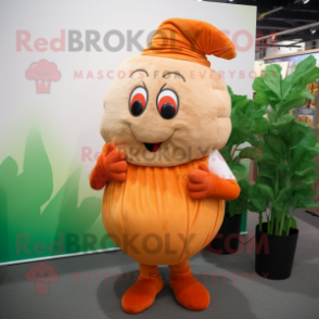 Orange Turnip mascot costume character dressed with a Corduroy Pants and Gloves