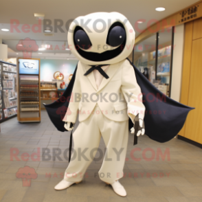 Cream Manta Ray mascot costume character dressed with a Suit Pants and Backpacks