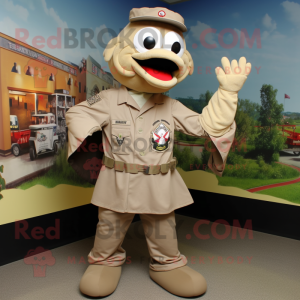 Tan Air Force Soldier mascot costume character dressed with a Baseball Tee and Scarf clips