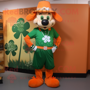 Orange Bunch Of Shamrocks mascot costume character dressed with a Bermuda Shorts and Belts