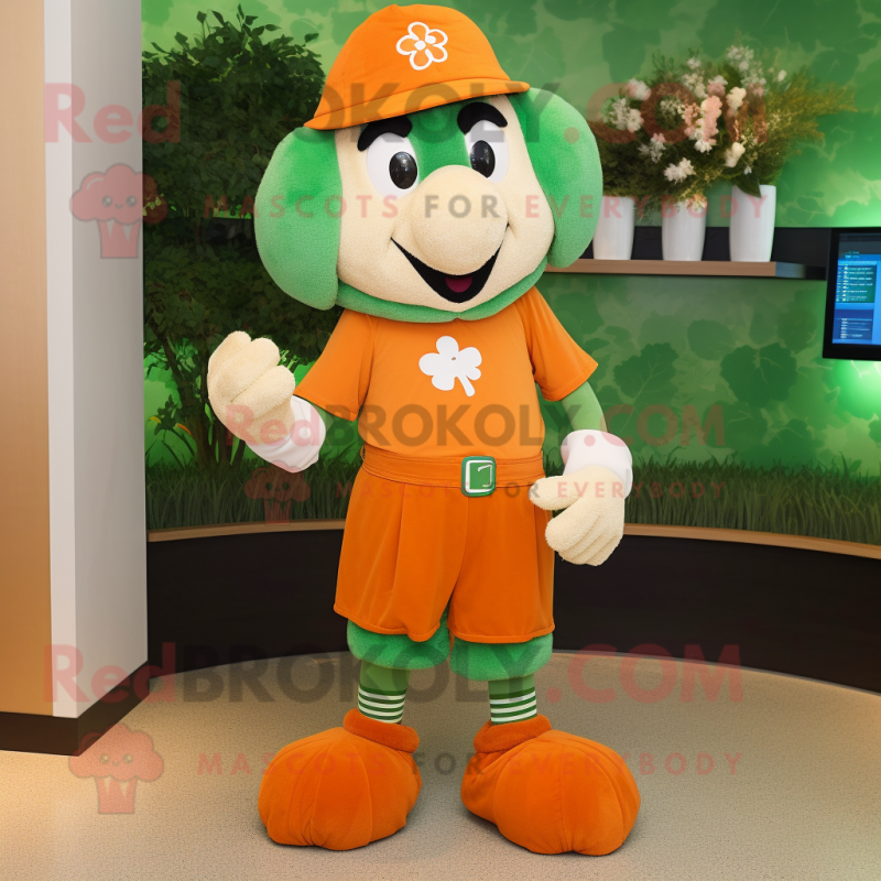 Orange Bunch Of Shamrocks mascot costume character dressed with a Bermuda Shorts and Belts