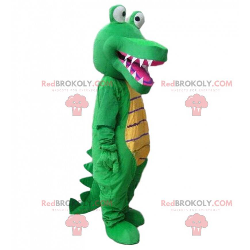 Mascota de cocodrilo verde y amarillo, disfraz de cocodrilo
