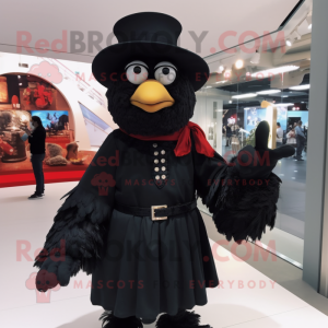 Black Fried Chicken mascot costume character dressed with a Culottes and Hat pins