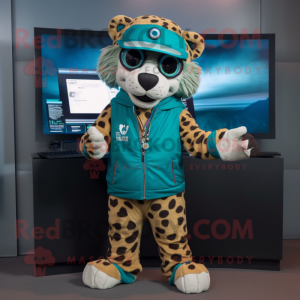 Teal Cheetah maskot-kostym...