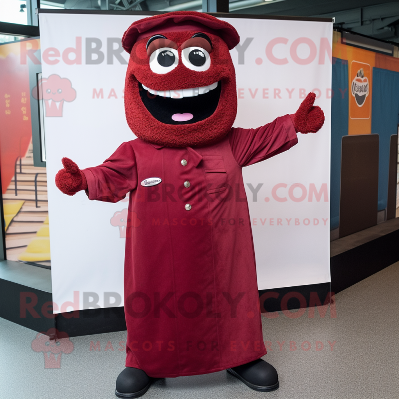 Maroon Lasagna mascot costume character dressed with a Jumpsuit and Cufflinks