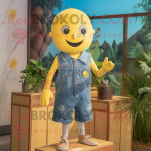 Rust Lemon mascot costume character dressed with a Denim Shorts and Anklets