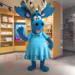 Blue Moose mascot costume character dressed with a A-Line Dress and Headbands